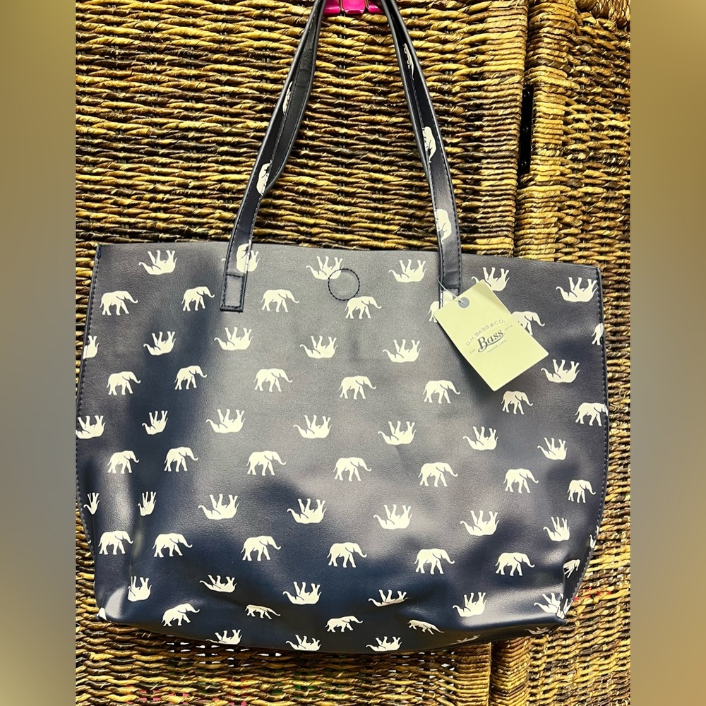 G.H. Bass Elephant Pattern Tote- New with tags, 17” wide x 13” tall, inner pouch